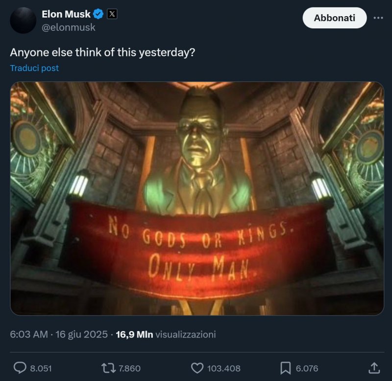 Il post di Elon Musk