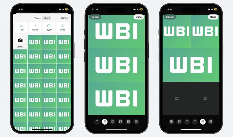 La funzione di layout fotografico introdotta con l'ultimo aggiornamento per iOS (fonte: wabetainfo)