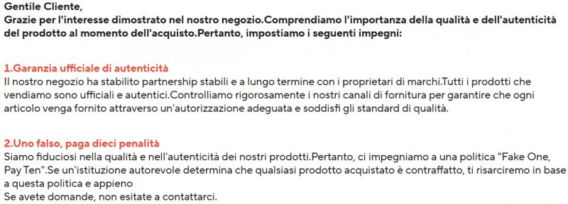 Un messagio del venditore