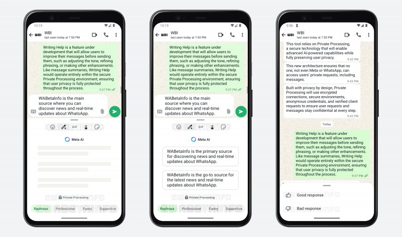 La funzione Aiuto scrittura all'opera nella beta di WhatsApp (fonte: WAbetainfo) La funzione Aiuto scrittura all'opera nella beta di WhatsApp (fonte: WAbetainfo)