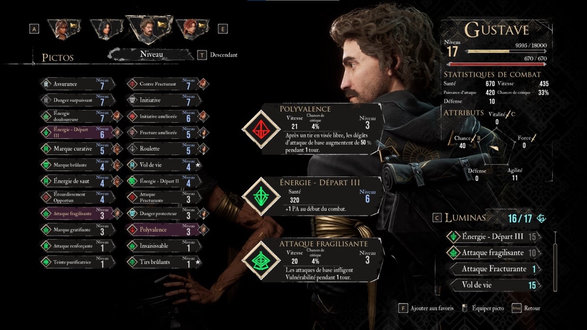 Un confusionario menu di Clair Obscur: Expedition 33
