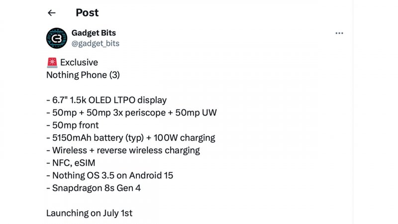 Il leak su Nothing Phone (3)