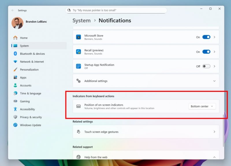 La nuova opzione per spostare gli indicatori in Windows 11 La nuova opzione per spostare gli indicatori in Windows 11