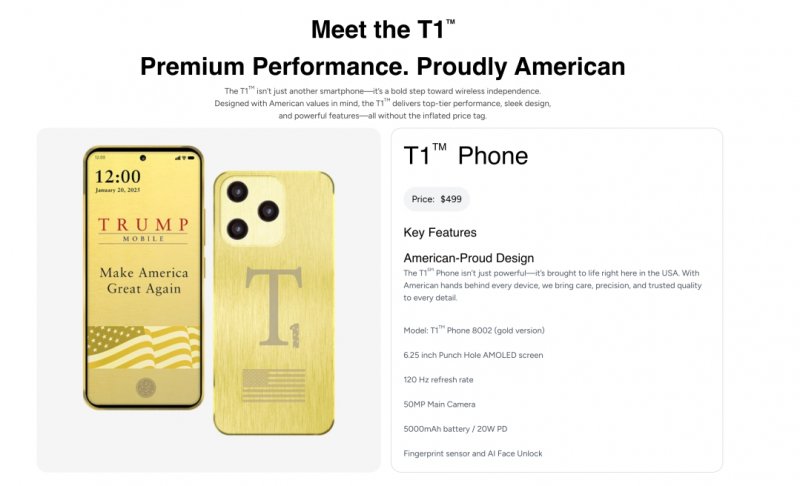 La scheda dello smartphone Trump Mobile