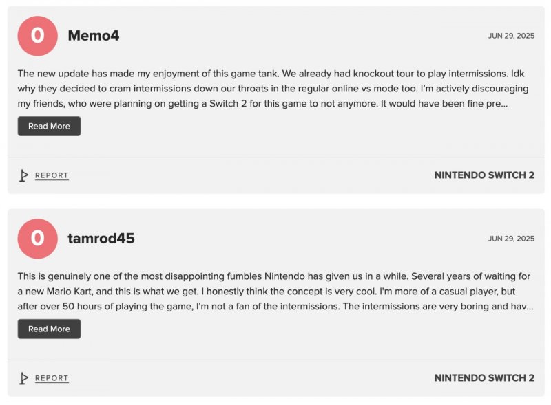 Un paio di esempi di recensioni negative di Mario Kart World Un paio di esempi di recensioni negative di Mario Kart World