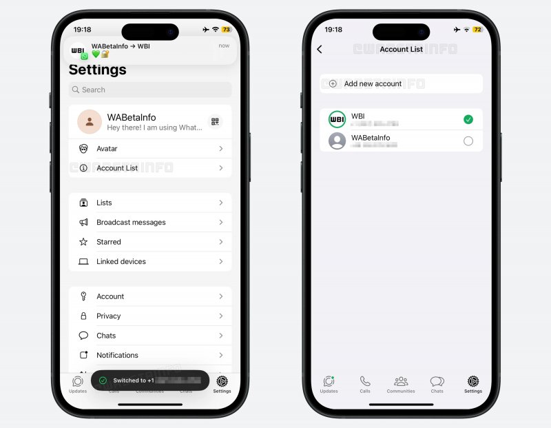Il multi-account su iOS (fonte: wabetainfo)