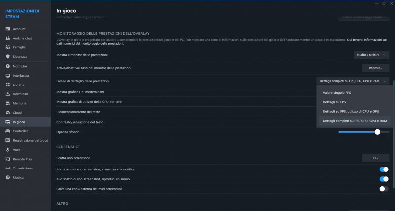 La schermata che abilita il nuovo monitoraggio delle prestazioni di Steam