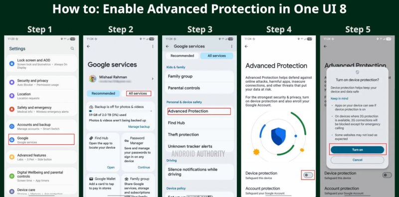 Come attivare la protezione avanzata (Fonte: Android Authority)