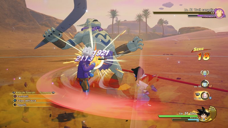 Glorio ci assiste durante uno scontro in Dragon Ball Z: Kakarot - DAIMA: Avventura nel Regno Demoniaco Glorio ci assiste durante uno scontro in Dragon Ball Z: Kakarot - DAIMA: Avventura nel Regno Demoniaco