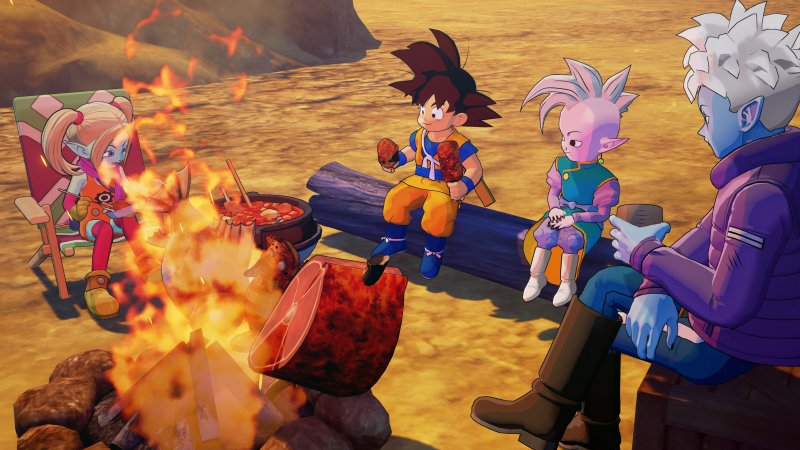 Goku, Kaiohshin, Glorio e Panzi attorno a un fuoco in Dragon Ball Z: Kakarot - DAIMA: Avventura nel Regno Demoniaco Goku, Kaiohshin, Glorio e Panzi attorno a un fuoco in Dragon Ball Z: Kakarot - DAIMA: Avventura nel Regno Demoniaco