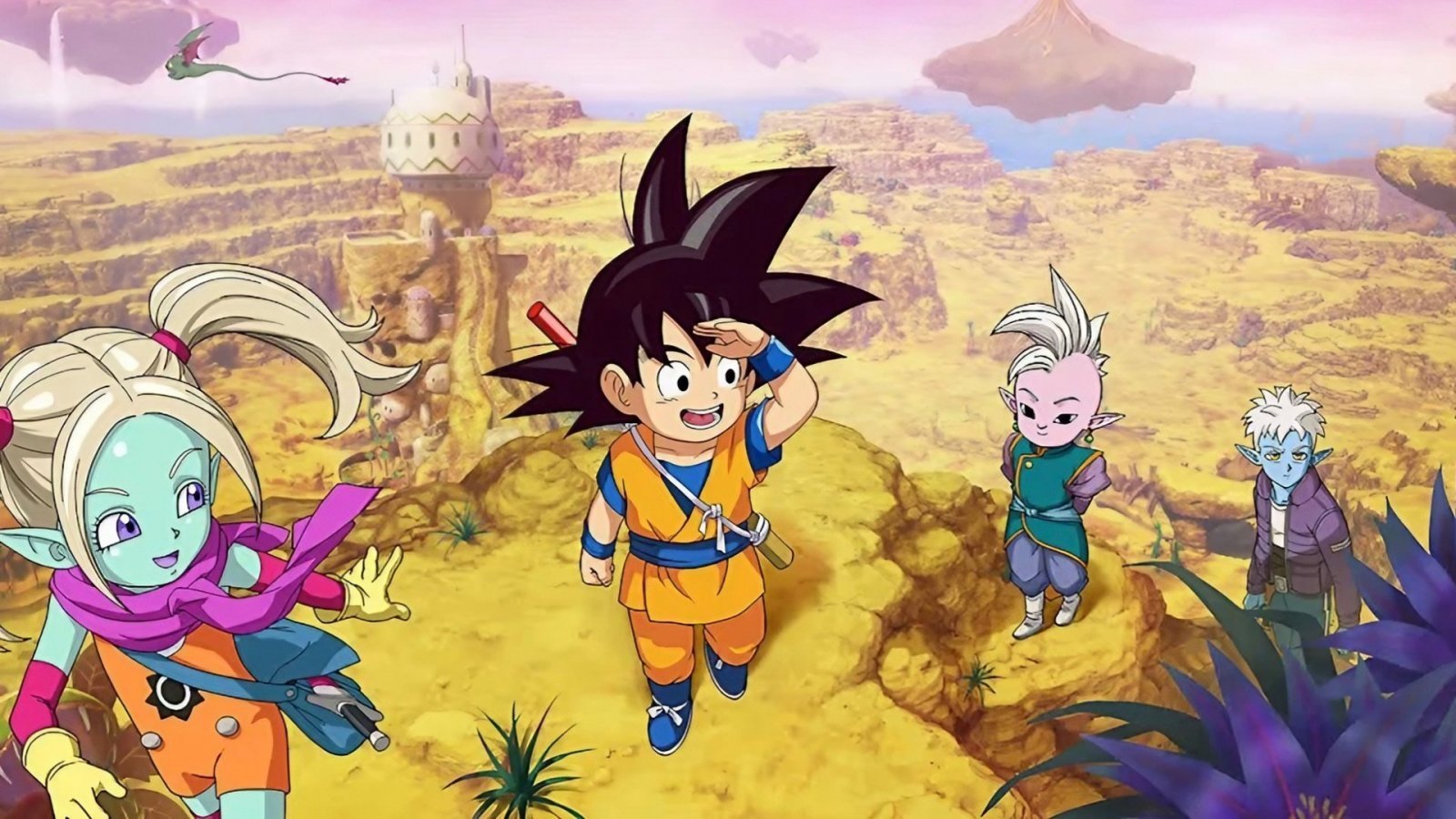 Goku, Panzy, Kaiohshin e Glorio in un artwork di DAIMA: Avventura nel Regno Demoniaco