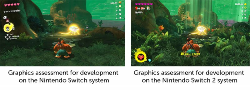 Un'immagine comparativa di Donkey Kong Bananza su Switch 1 e 2 Un'immagine comparativa di Donkey Kong Bananza su Switch 1 e 2