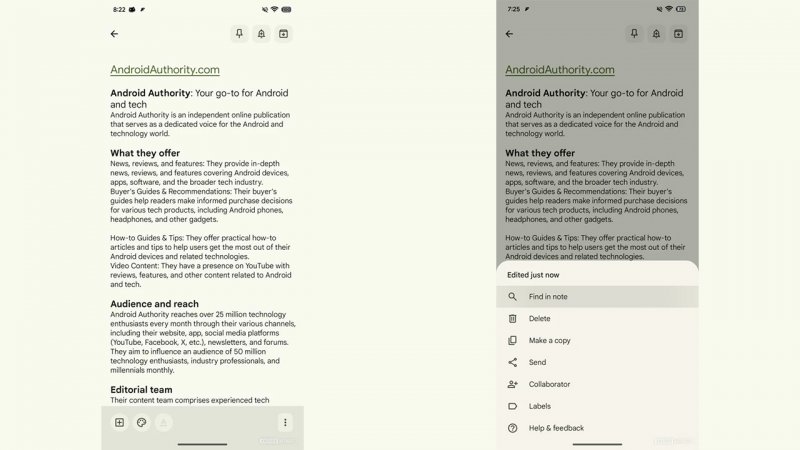 Come funzioneranno le ricerche all'interno di singole note di Google Keep (fonte: Android Authority Come funzioneranno le ricerche all'interno di singole note di Google Keep (fonte: Android Authority