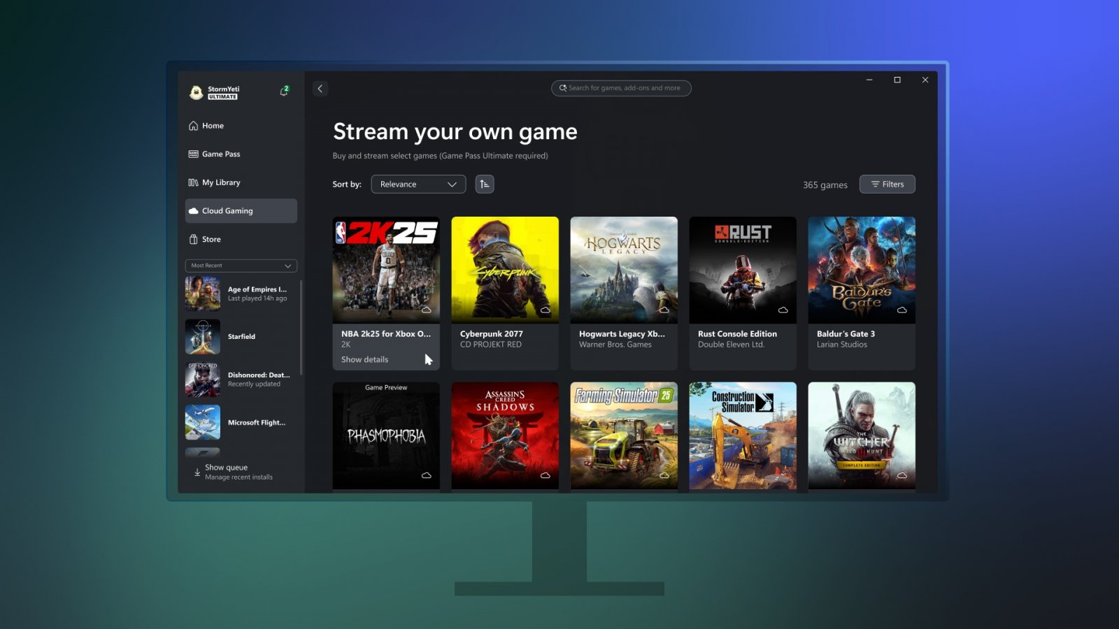 L'interfaccia dell'app Xbox PC