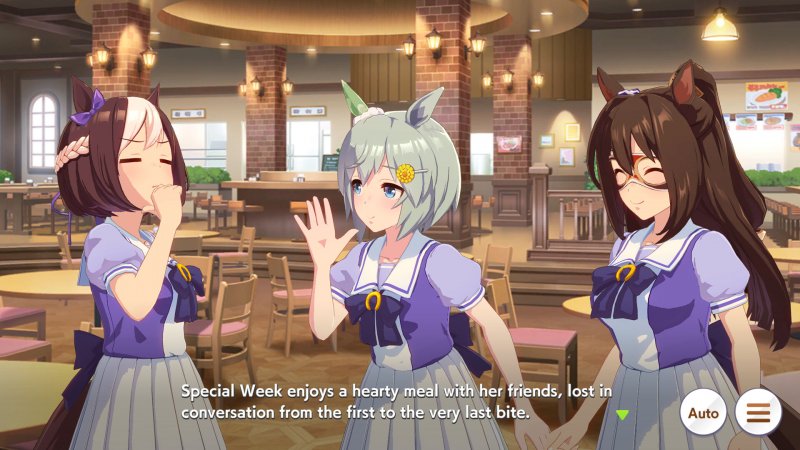 Uno dei dialoghi in stile visual novel di Umamusume: Pretty Derby Uno dei dialoghi in stile visual novel di Umamusume: Pretty Derby