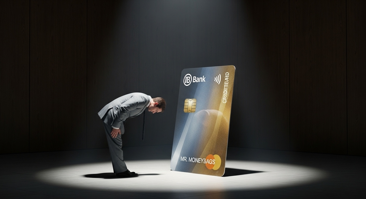 Un uomo si inchina di fronte a una carta di credito