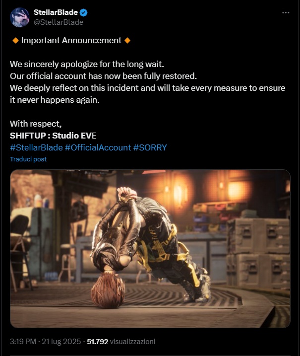 Il tweet di scuse di Stellar Blade Il tweet di scuse di Stellar Blade