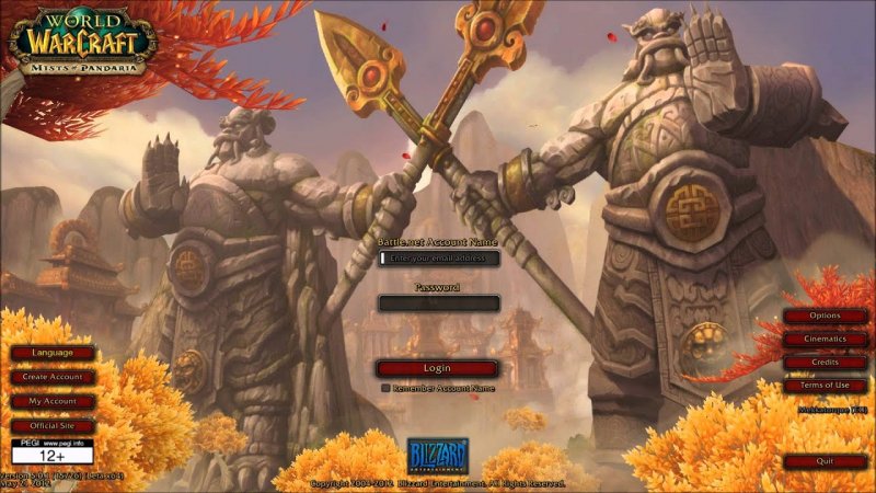 La schermata di accesso di Mists of Pandaria La schermata di accesso di Mists of Pandaria