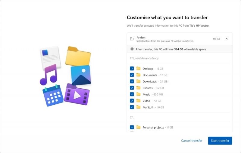 La funzione di trasferimento di Windows 11 La funzione di trasferimento di Windows 11