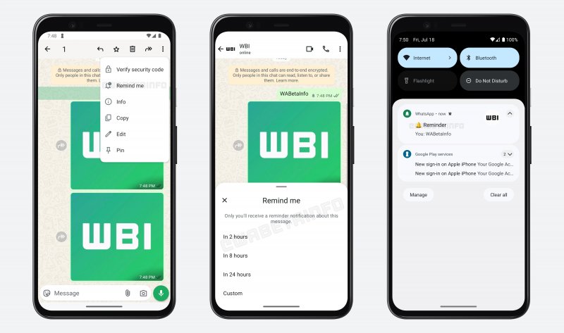 Le schermate dedicate ai promemoria per i messaggi WhatsApp (fonte: wabetainfo) Le schermate dedicate ai promemoria per i messaggi WhatsApp (fonte: wabetainfo)