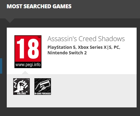 La classificazione PEGI di Assassin's Creed Shadows La classificazione PEGI di Assassin's Creed Shadows