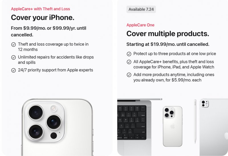 Infografica sulle differenze tra AppleCare+ e AppleCare One Infografica sulle differenze tra AppleCare+ e AppleCare One