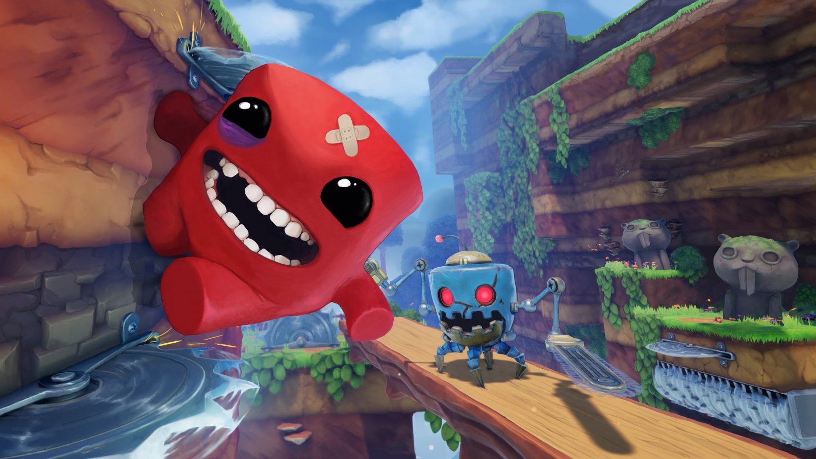 Super Meat Boy 3D che scappa da un robot
