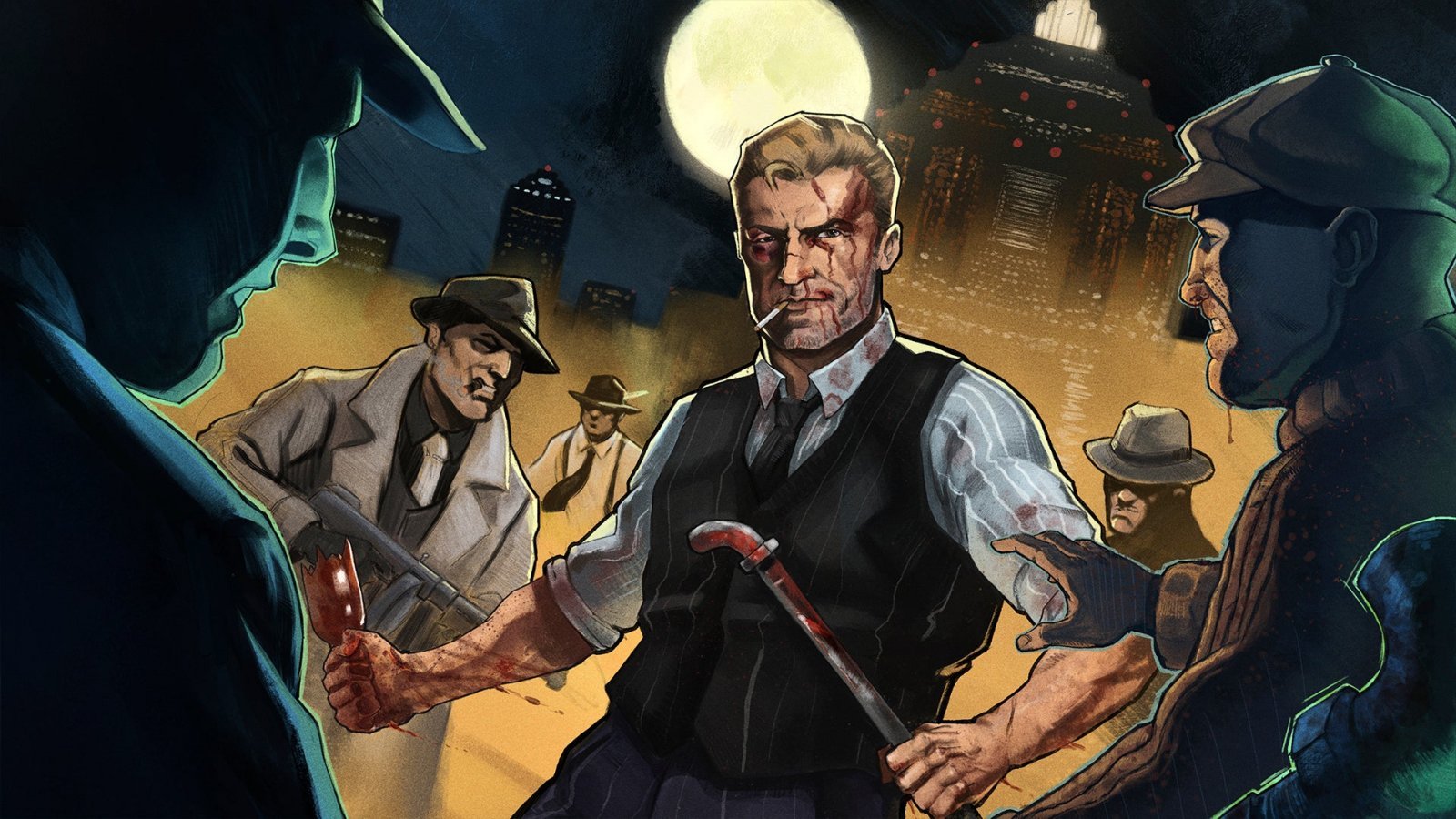 Un artwork di Fallen Aces con il protagonista, Mike Thane, in primo piano