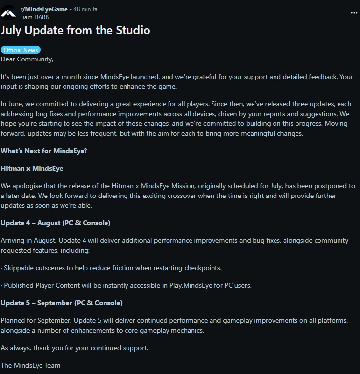 Il post di Reddit Il post di Reddit