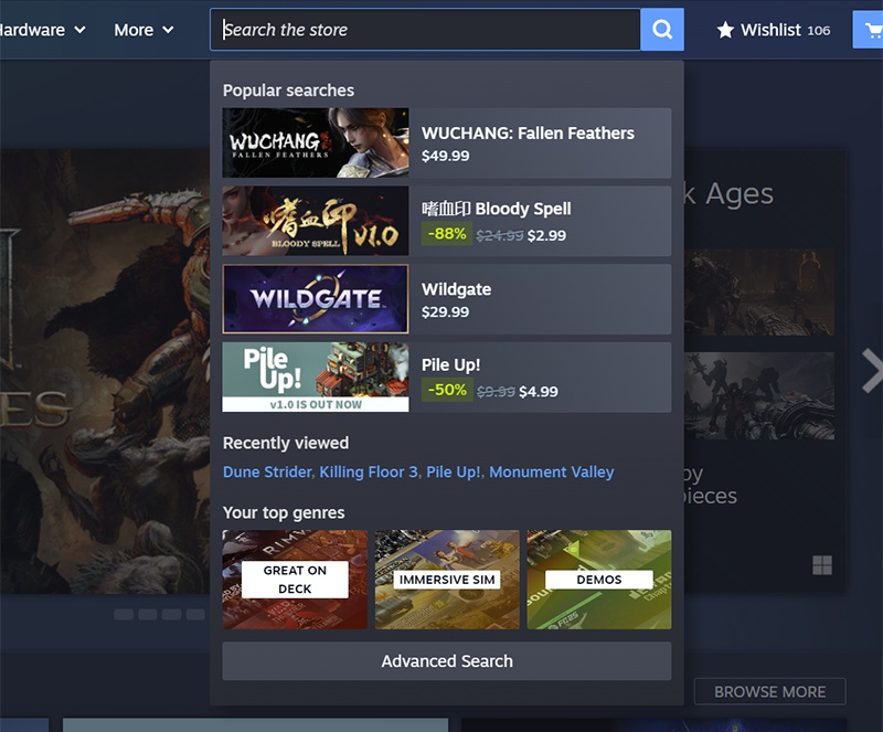 Il nuovo menu di Steam Il nuovo menu di Steam
