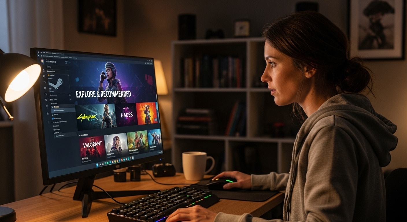 Una donna guarda il menu di steam