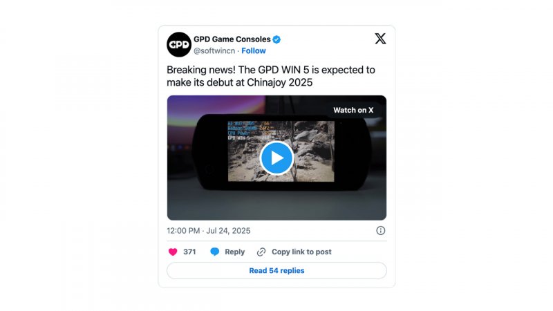 Il tweet di presentazione di GPD Win 5 sul social network X