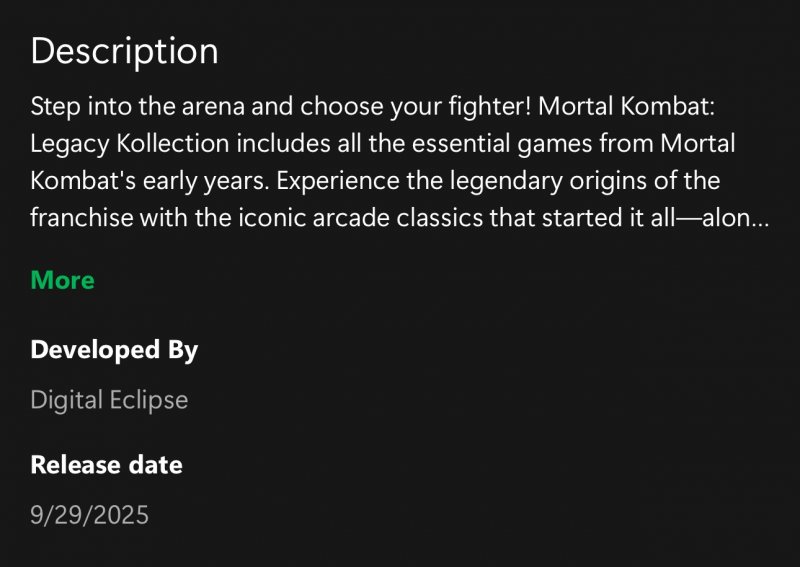 La pagina incriminata dell'Xbox Store con la possibile data di uscita di Mortal Kombat: Legacy Kollection