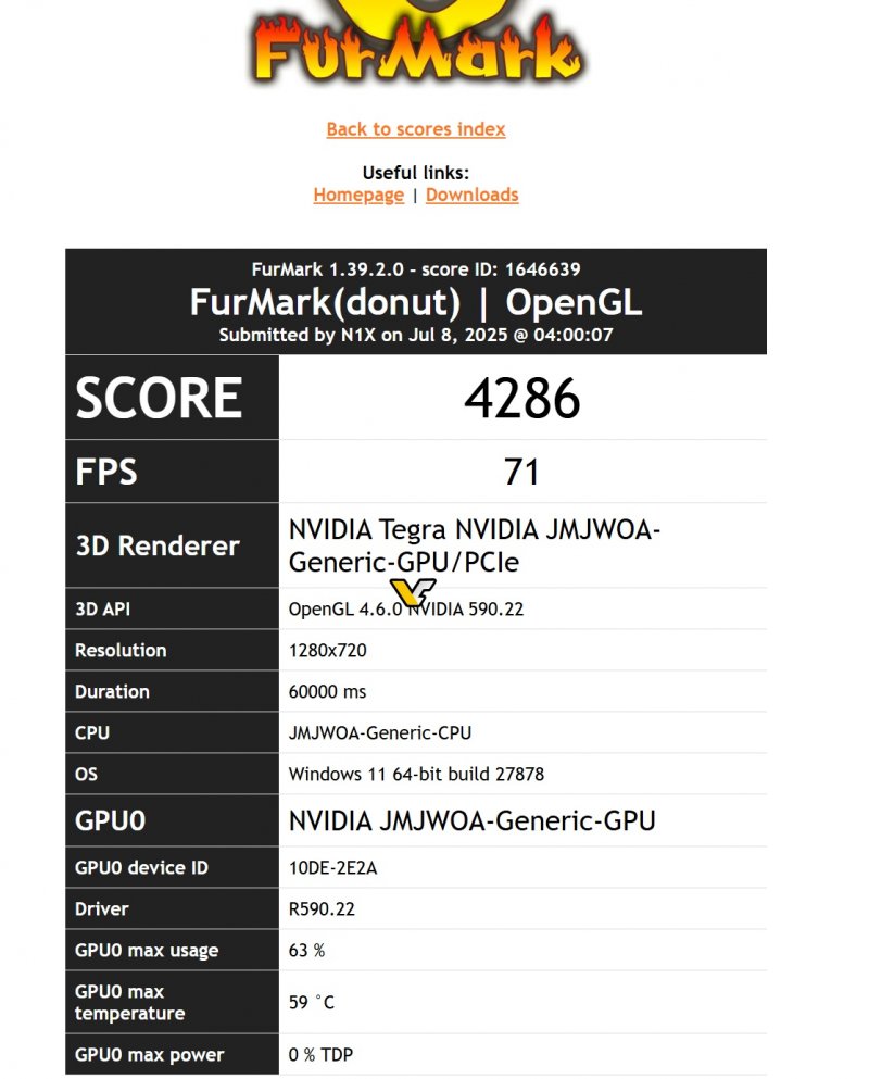 I dettagli del test Furmark (fonte: videocardz.com)