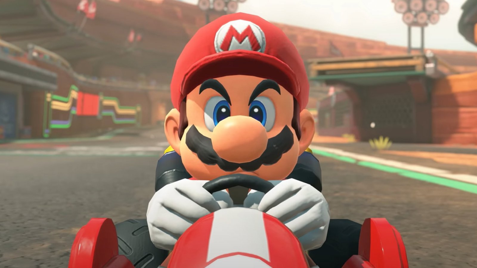 Mario si prepara a partire in Mario Kart World