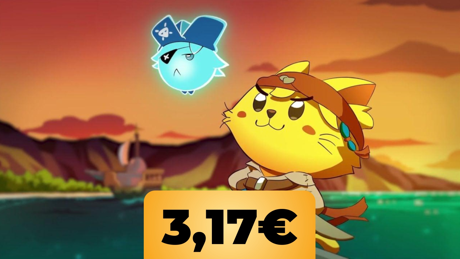 Il gatto e lo spiritello di Cat Quest 3 con la cifra 3.17€ in basso
