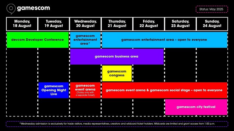 Il calendario ufficiale della Gamescom 2025, tratto dal sito ufficiale