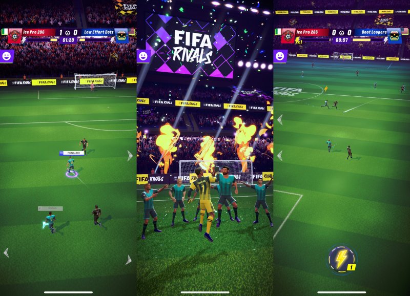 Due sequenze di gioco e una celebrazione di FIFA Rivals