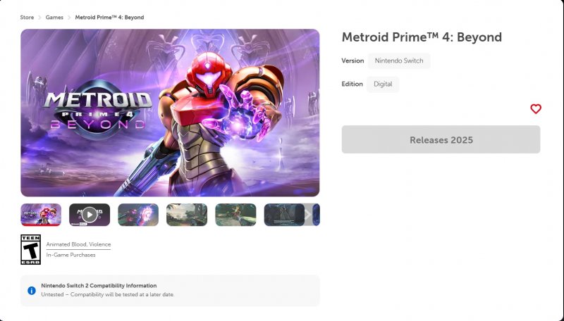 La scheda di Metroid Prime 4: Beyond sul sito ufficiale Nintendo
