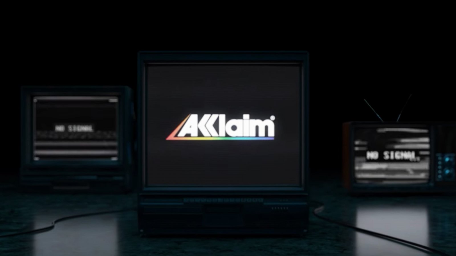 Il logo Acclaim su di un televisore a tubo catodico