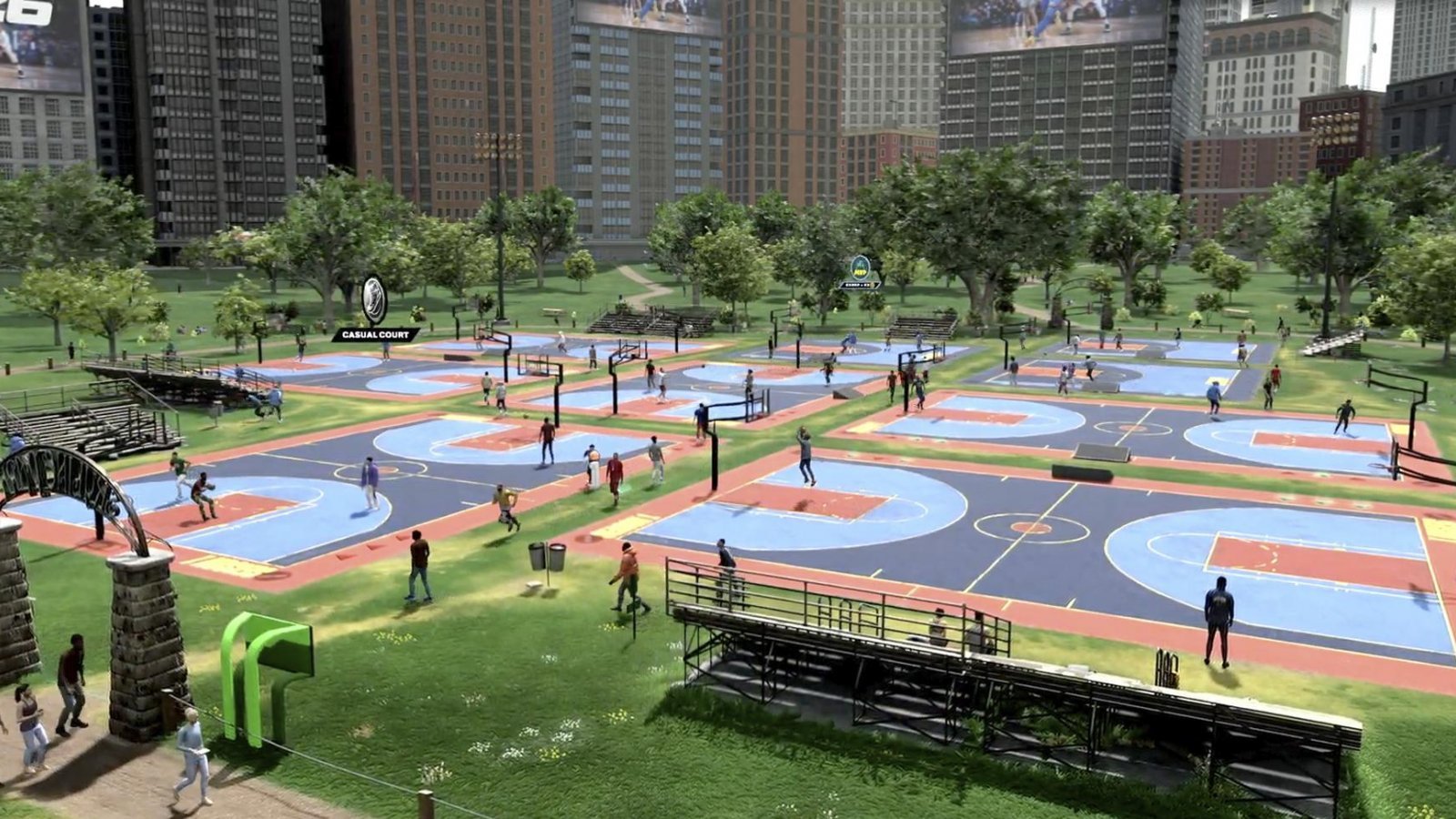 Un parco con tanti campi da basket in NBA 2K26