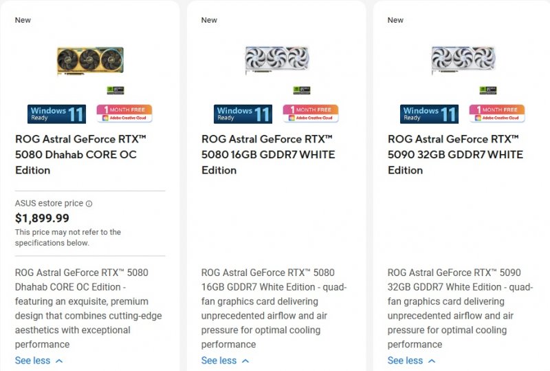 La pagina su ASUS Store che mostra il prezzo della ASUS ROG Astral GeForce RTX 5080 Dhahab CORE OC Edition La pagina su ASUS Store che mostra il prezzo della ASUS ROG Astral GeForce RTX 5080 Dhahab CORE OC Edition