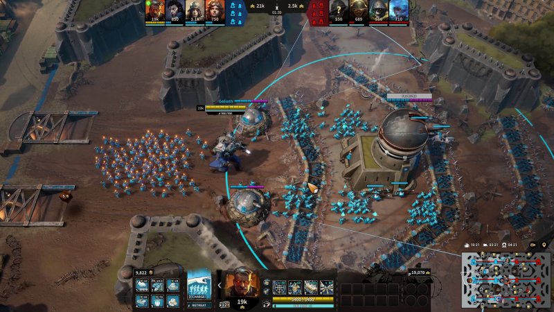 Le fortificazioni e la gestione dei fanti sono l'elemento più insolito per un MOBA e rendono March of Giants un gioco molto più tattico del previsto Le fortificazioni e la gestione dei fanti sono l'elemento più insolito per un MOBA e rendono March of Giants un gioco molto più tattico del previsto