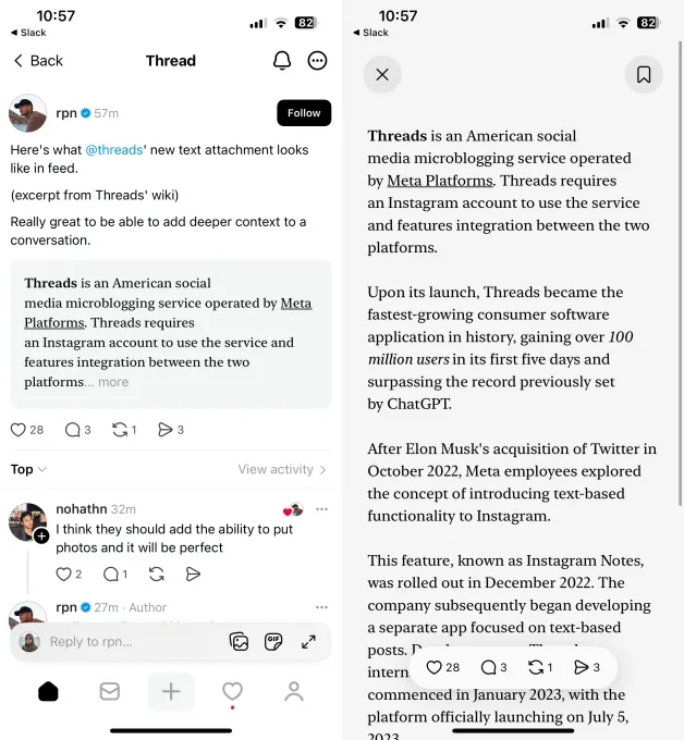 Threads sperimenta i post long-form: arriva l’opzione “text attachment ...