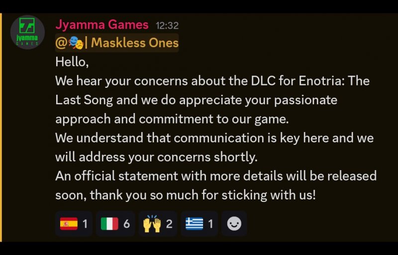 Il messaggio con l'annuncio