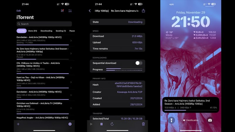 Alcune schermate di iTorrent su iPhone