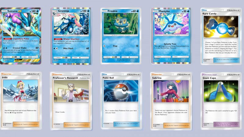 Le carte che compongono il mazzo di Suicune EX e Greninja Le carte che compongono il mazzo di Suicune EX e Greninja