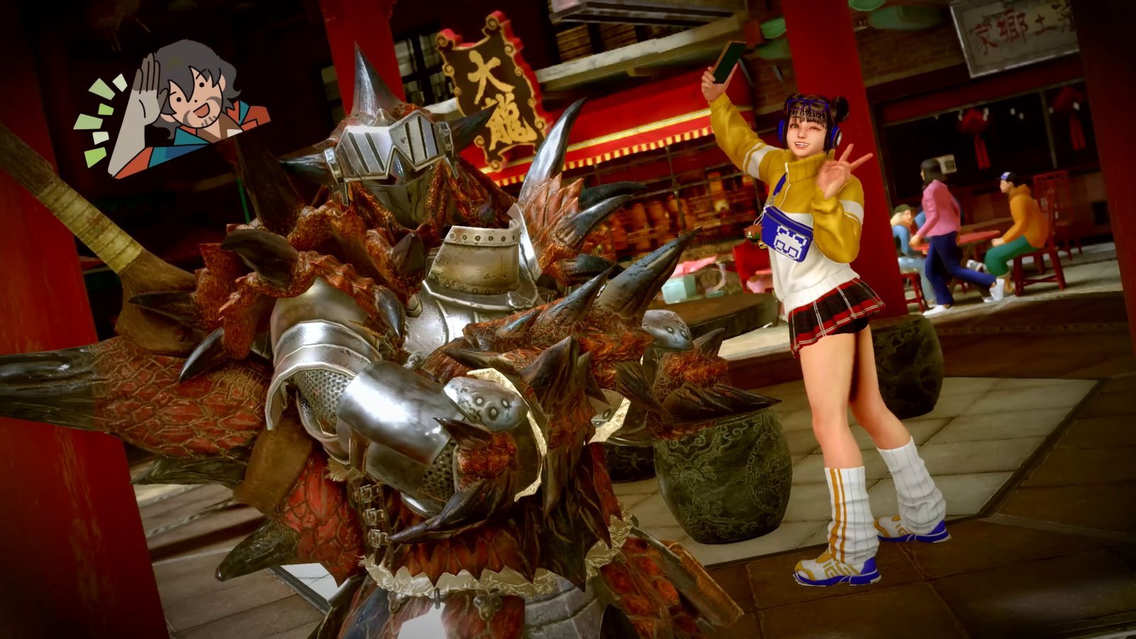 Un personaggio di Street Fighter vestito come un guerriero di Monster Hunter Wilds