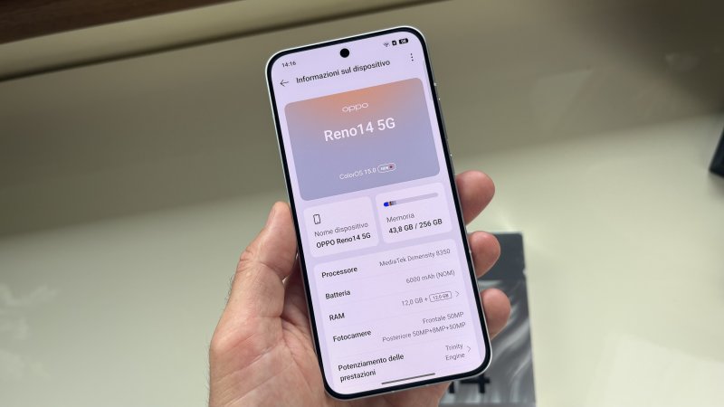 Oppo Reno 14 esce con Android 15, un peccato