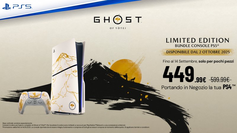 La promozione sul bundle PS5 di Ghost of Yotei lanciata da gamelife permette di risparmiare 150 euro riportando in negozio una PS4